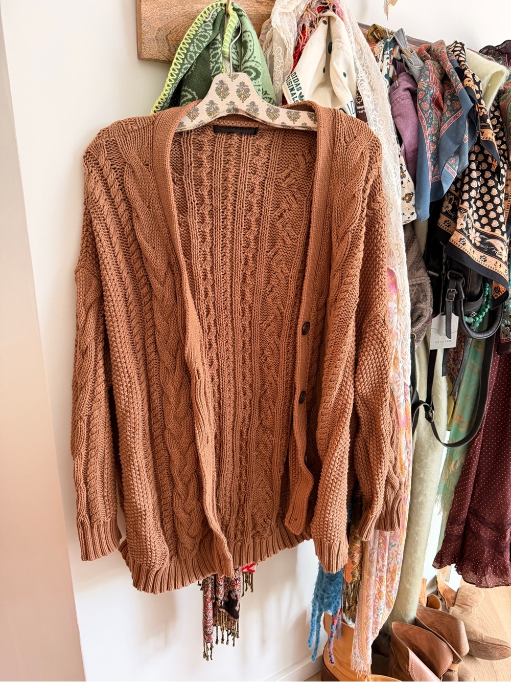 Jenni Kayne Cable Knit Open-Front Cardigan - Brown